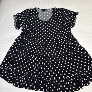 City Chic Black White Dot Tiered Dress Casual Ruffle Short Sleeve Plus Sz 18 NWT